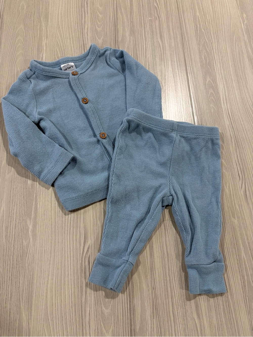 7/$20 Carter's Light Blue Ribbed Baby Two-Piece Set Button Cardigan Pants